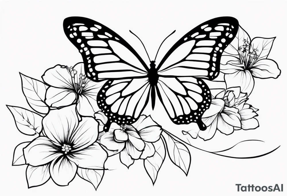 for forearm vine wrapping around long with some hawiann flowers incorporate some monarch butterflies into it tattoo idea