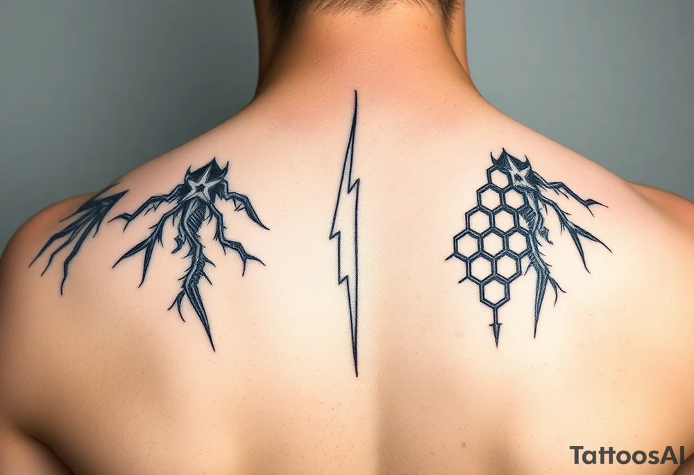 Tattoos with lightning and honeycomb pattern tattoo idea