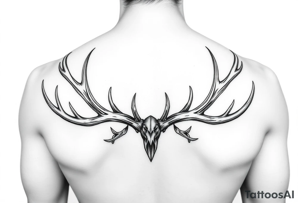 A line of 5 elk antler sheds and 3 deer antler sheds that go all directions tattoo idea