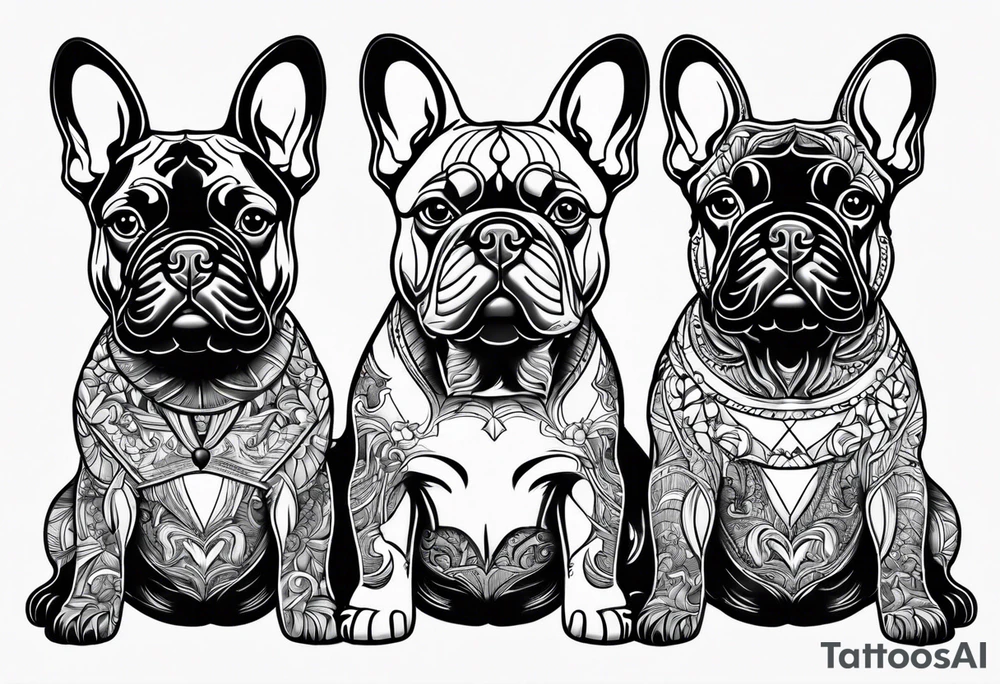 three French bulldogs tattoo idea