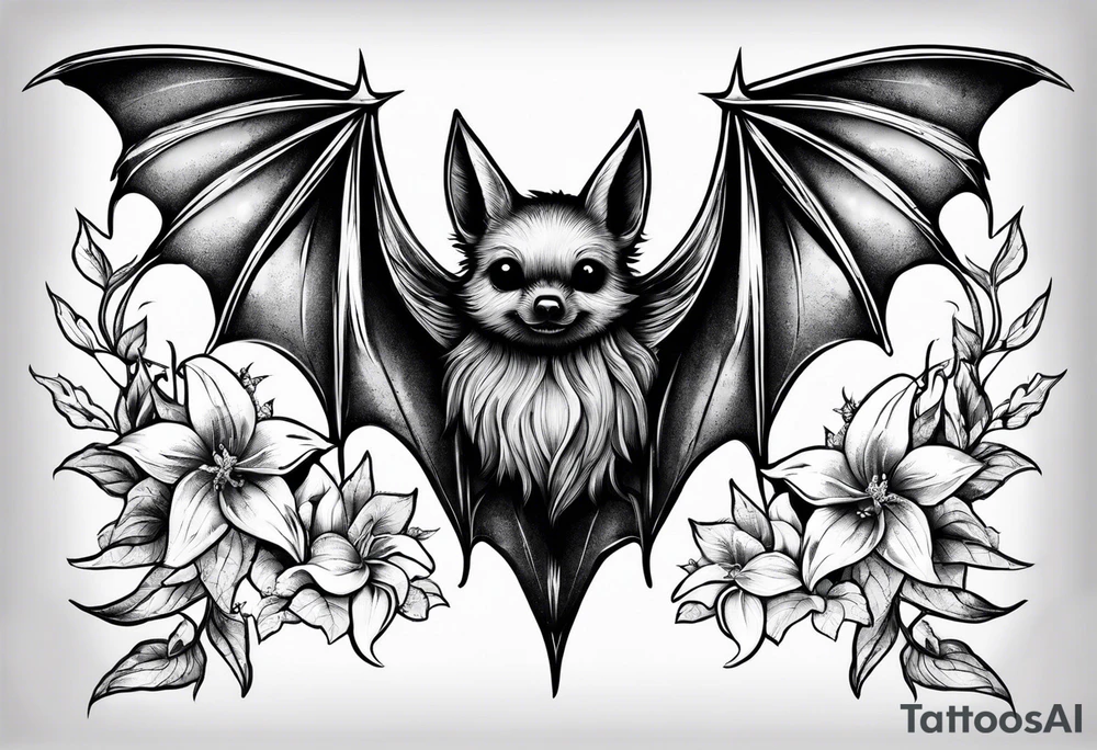 Vines flowers bat stars tattoo idea