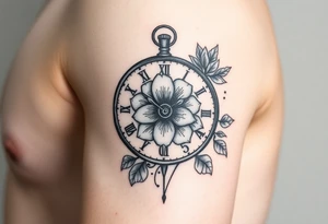 Clock with flower of love tattoo idea