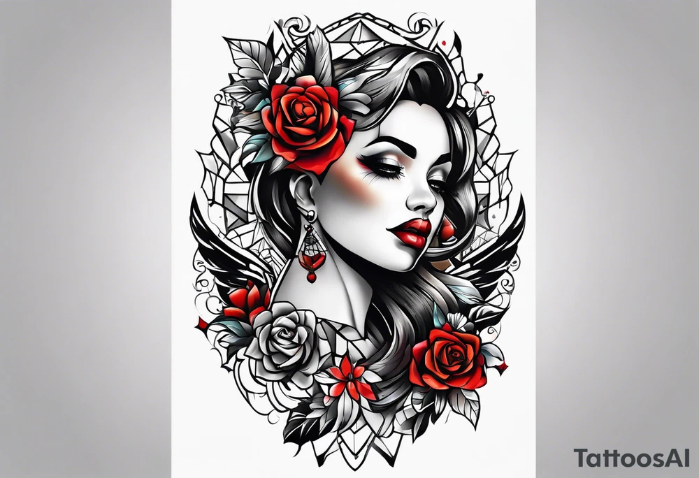 neck tattoo stencil about pain and struggle in new school or polka trash style tattoo idea