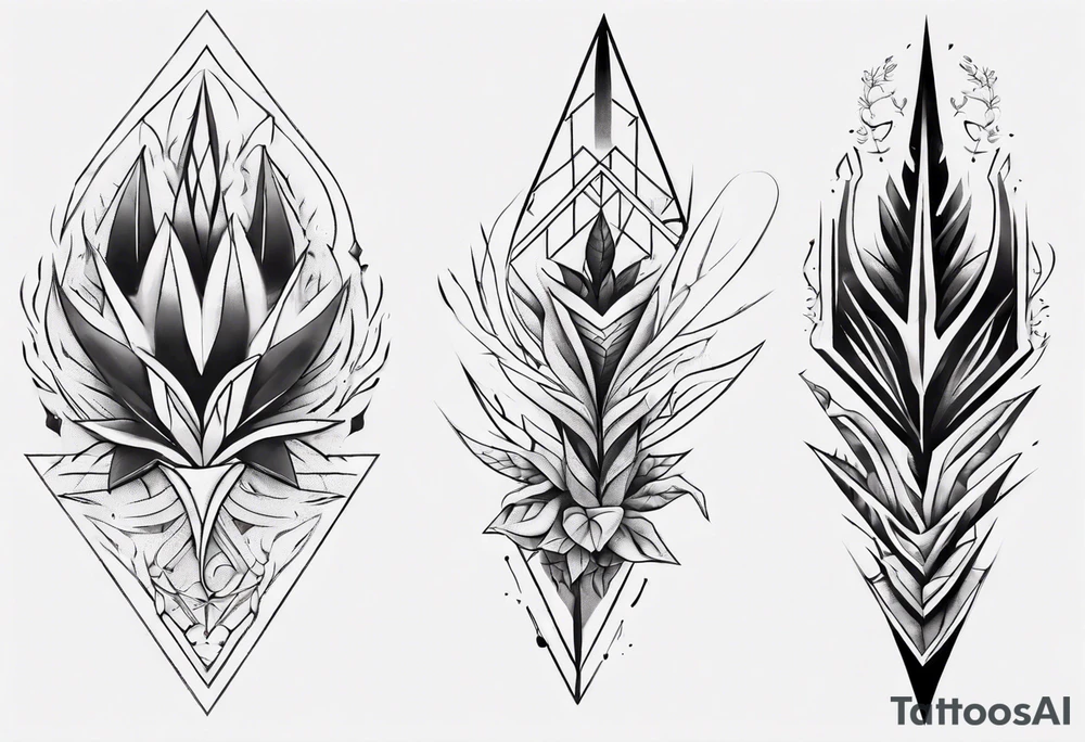 full arm tattoo. scary pointy leaves combined with geometric shapes. whole arm tattoo idea