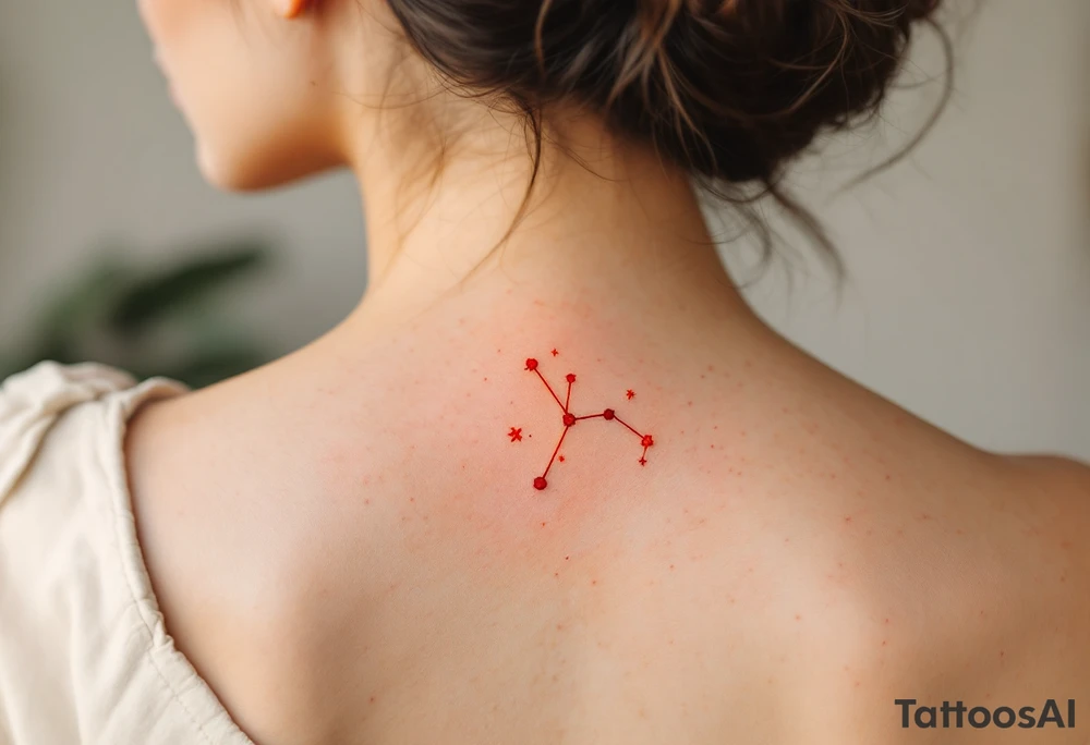 A fiery Aries constellation tattoo in red and orange hues captures the bold spirit of the zodiac’s first sign. tattoo idea