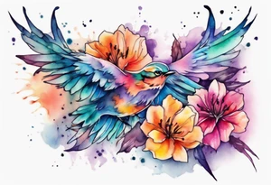 Create a watercolor-style tattoo to cover my chest tattoo. Use a blend of vibrant colors and soft transitions to achieve a beautiful and painterly effect tattoo idea