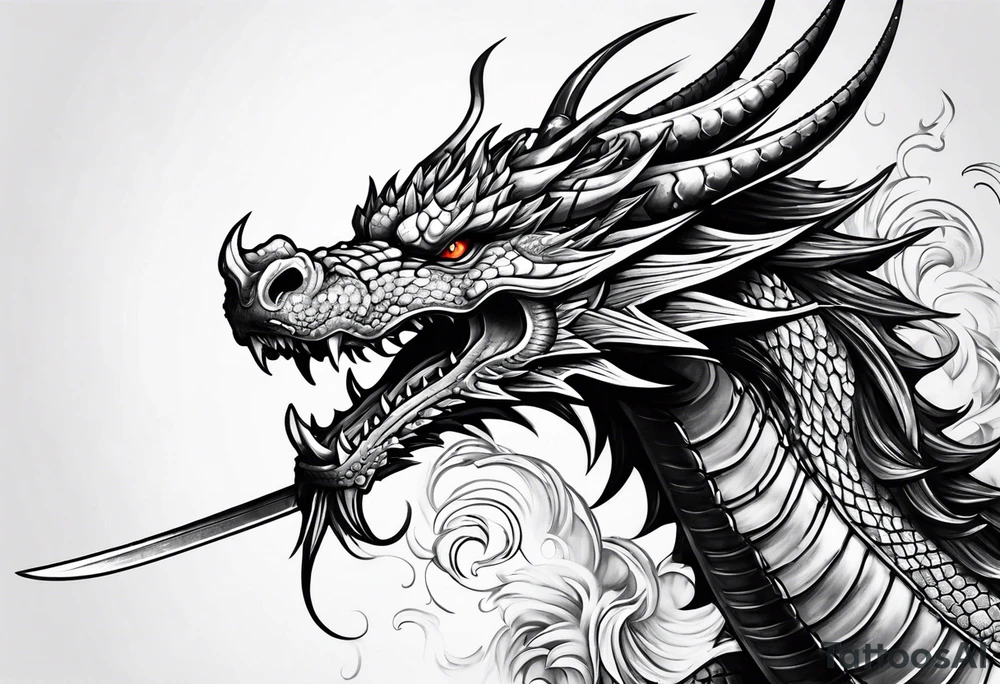 dragon around a katana sword tattoo idea