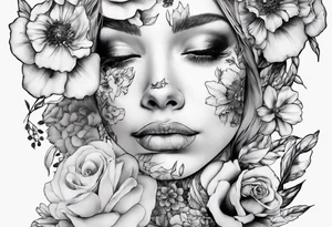 Face of helene Ariane Andersen covered in flowers tattoo idea