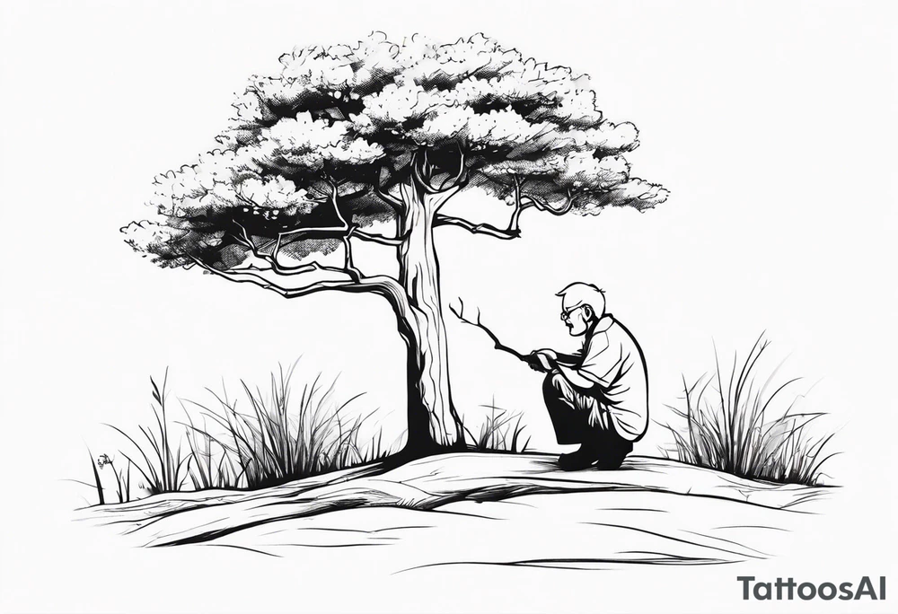 Old man planting a tree, than a young boy playing under a full grown tree. tattoo idea
