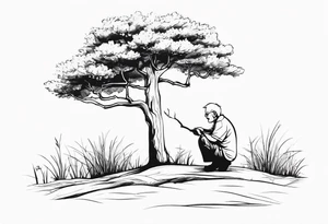 Old man planting a tree, than a young boy playing under a full grown tree. tattoo idea