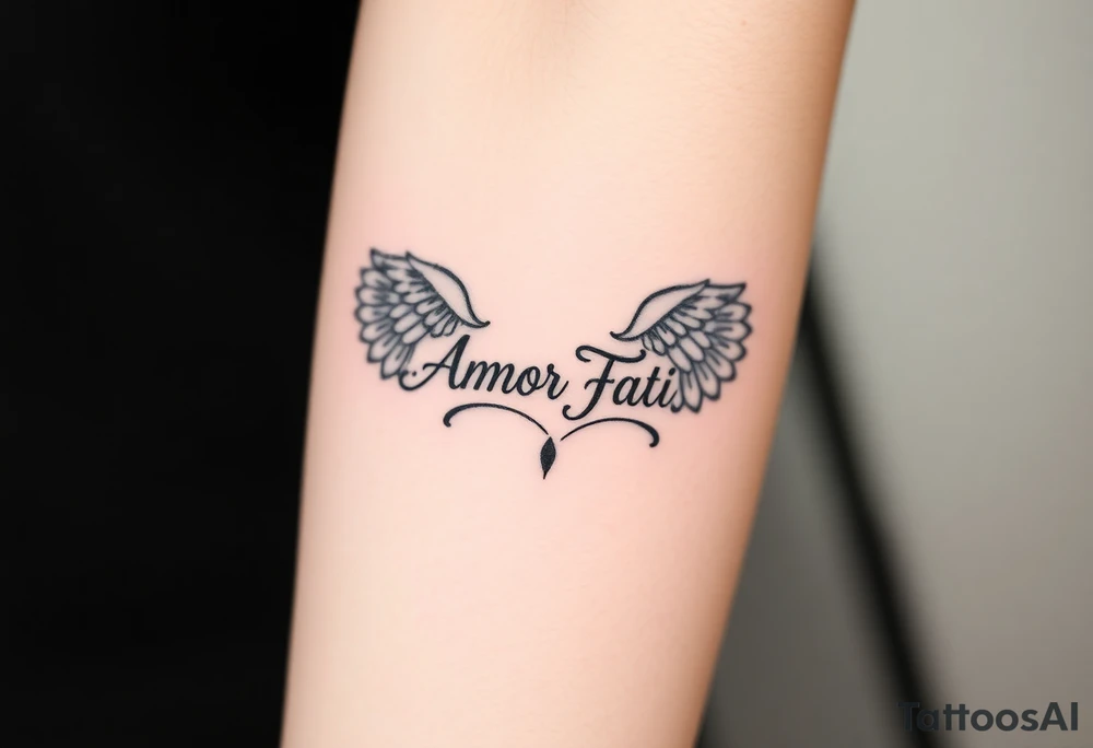 “Amor Fati” with wings tattoo idea