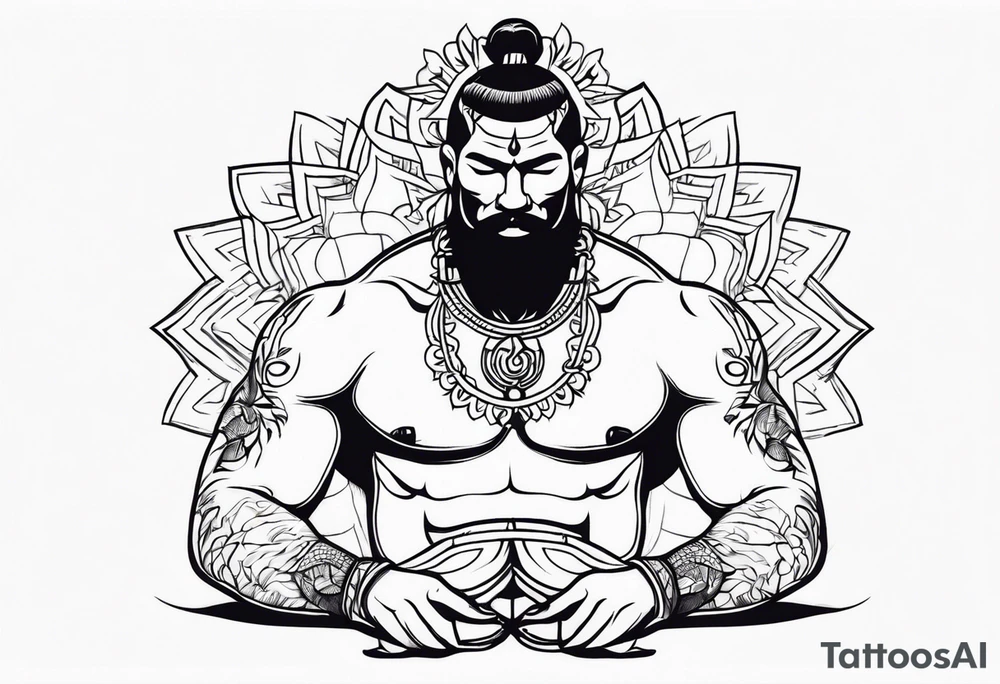 mindful savage man in ritual pose tattoo idea