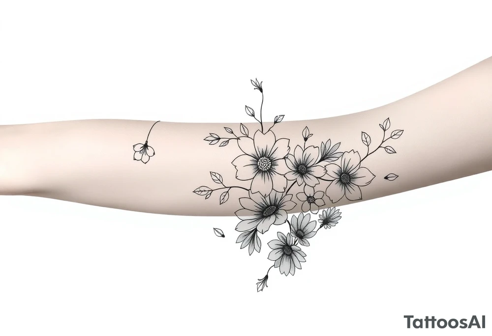 floral composition with japanese vibe, mutiple ornemental patern and leaf tattoo idea
