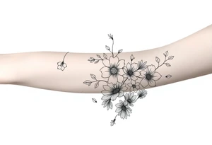 floral composition with japanese vibe, mutiple ornemental patern and leaf tattoo idea