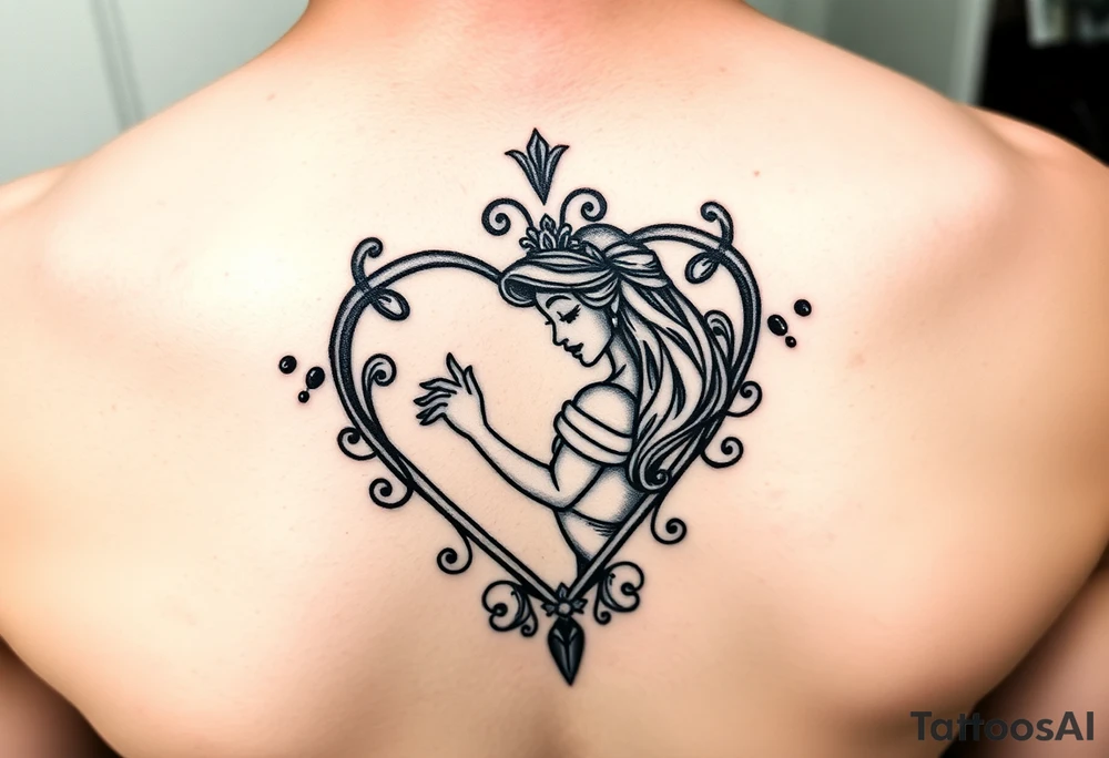 disney sleeping beauty princess in a decorative filigree heart tattoo idea