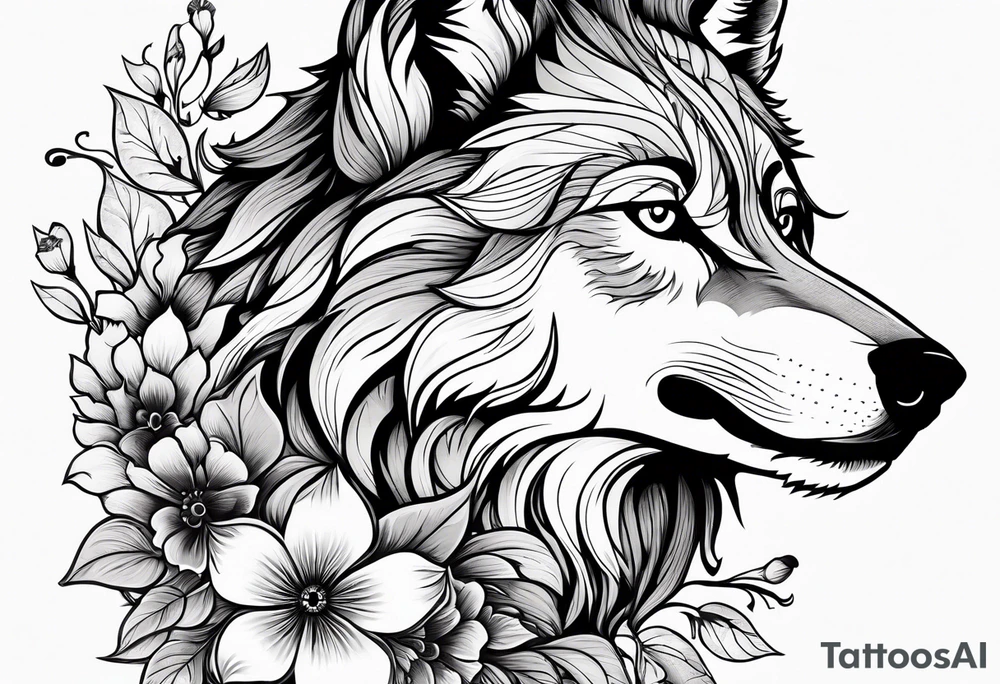 Wolf, flower, cross tattoo idea