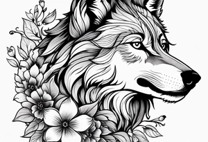 Wolf, flower, cross tattoo idea