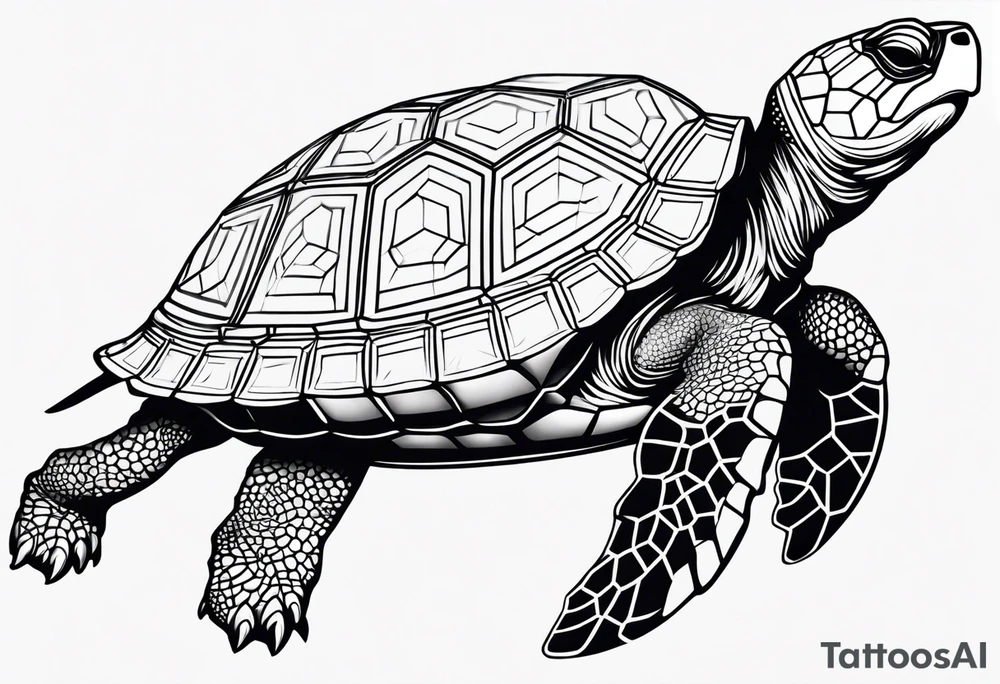 Butt and leg male sleeve turtle geometric tattoo idea
