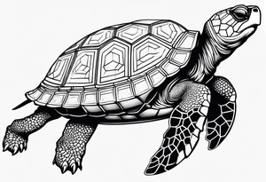 Butt and leg male sleeve turtle geometric tattoo idea
