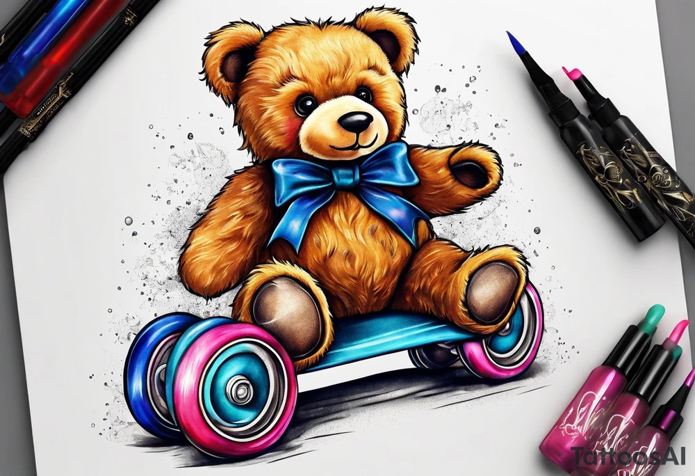 roller skating teddy bear tattoo idea