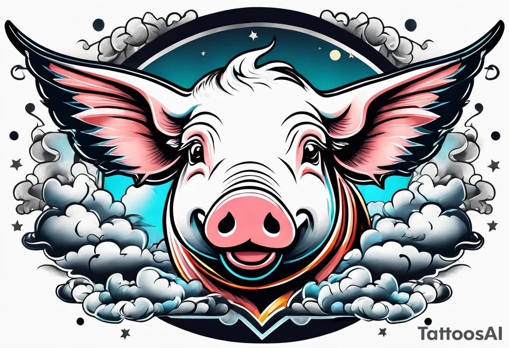 pig flying away from giant eagle tattoo idea