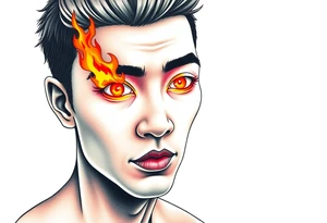 Handsome Asian young guy with burning eyes tattoo idea