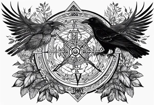 Viking Vegvisir with raven wings around it, Viking Valknut, tree of life with roots tattoo idea
