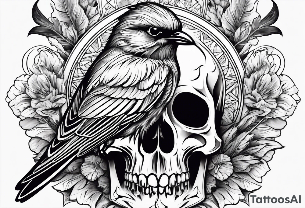Bird on rays of light with a skull tattoo idea