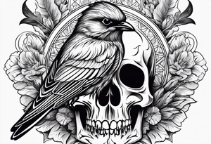 Bird on rays of light with a skull tattoo idea