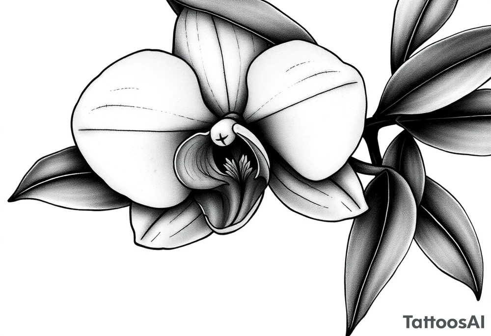 orchid with leavs tattoo idea
