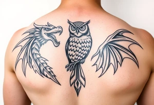 Tribal dragon and owl tattoo idea