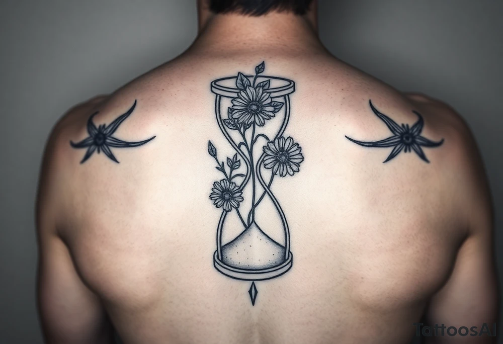 Gothic Hourglass made of dead flowers
With sand tattoo idea