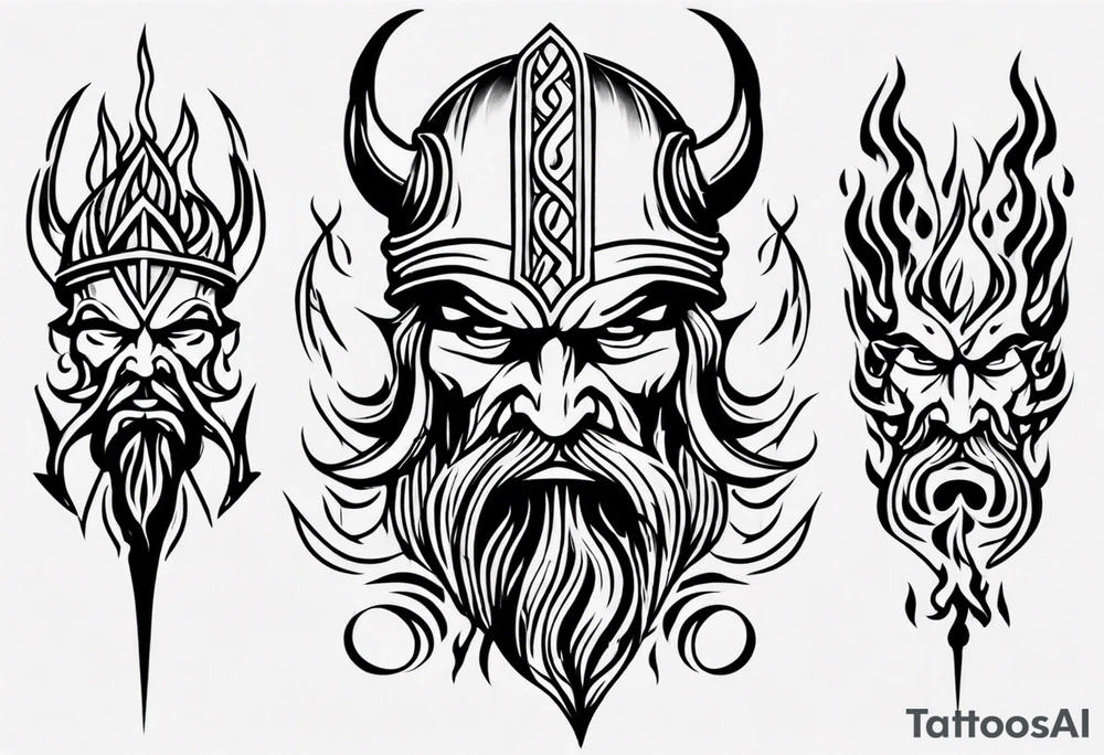 Viking head flames tattoo idea