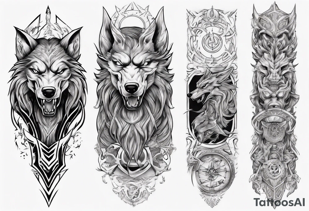 Upper arm sleeve with Odin and Fenrir tattoo idea