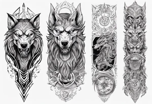 Upper arm sleeve with Odin and Fenrir tattoo idea