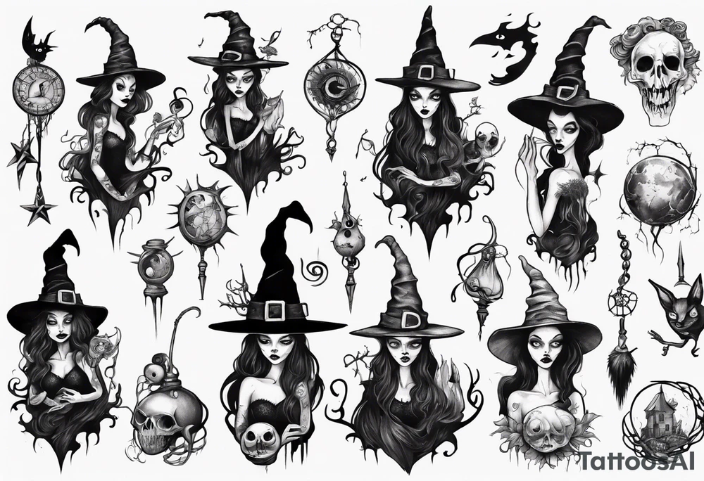 a Tim Burton-style witch tattoo idea