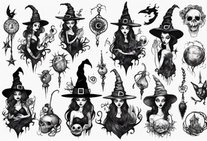 a Tim Burton-style witch tattoo idea