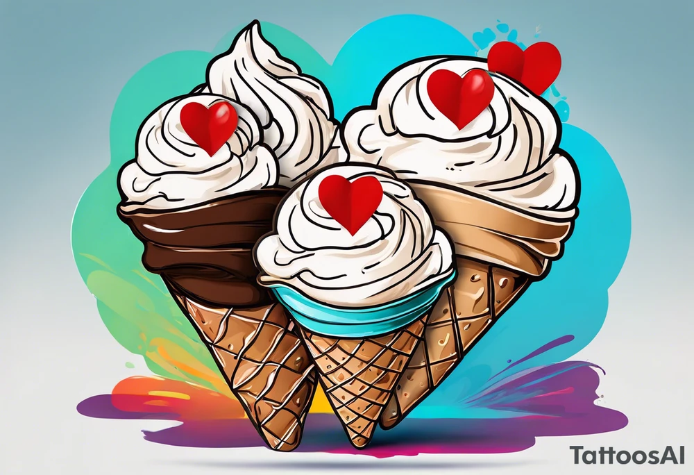 sketch chocolate chip ice cream cone with one red heart tattoo idea