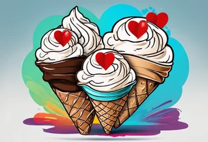 sketch chocolate chip ice cream cone with one red heart tattoo idea