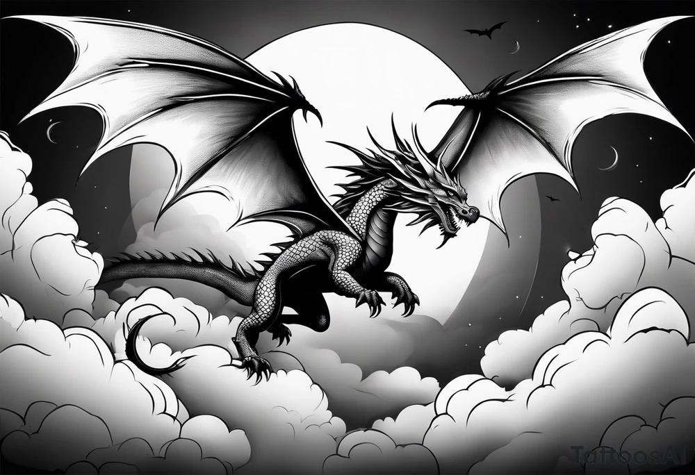 Dragon soaring through clouds tattoo idea
