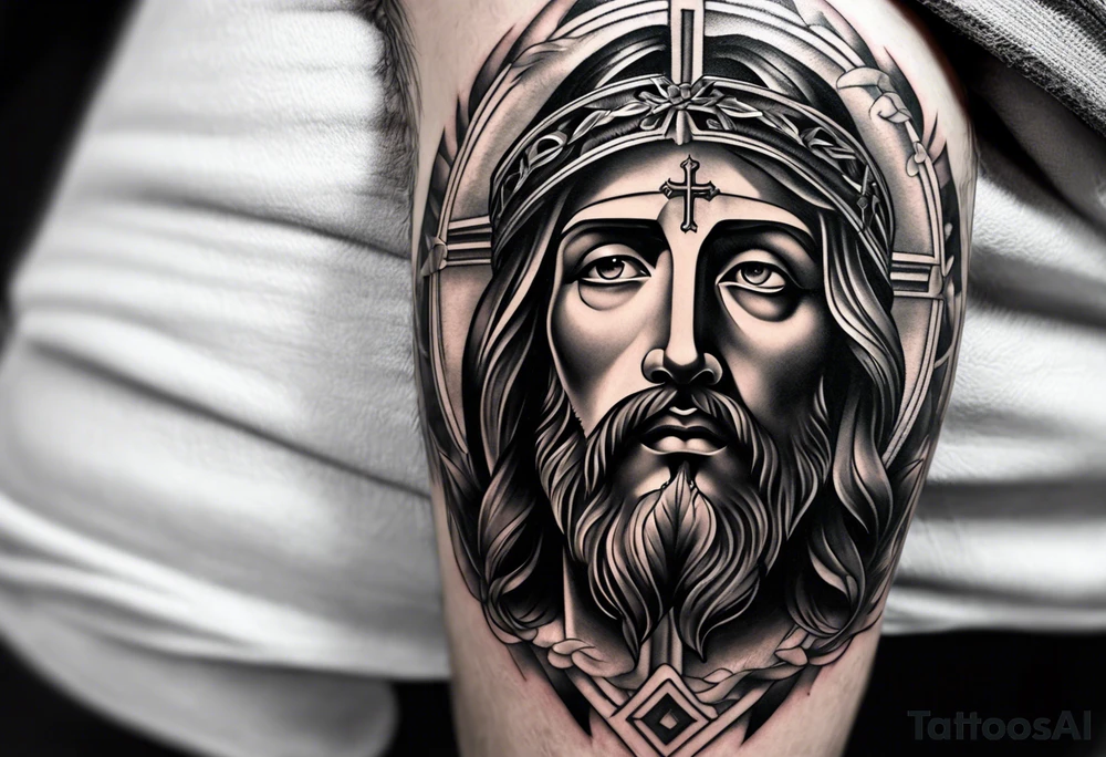 jesus leg tattoo with a cross and bible verse tattoo idea