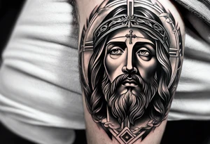 jesus leg tattoo with a cross and bible verse tattoo idea