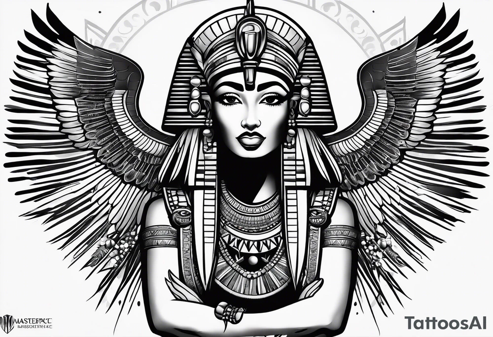 black and white Egyptian goddess Isis tattoo idea