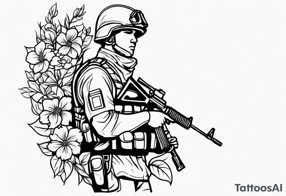 soldier holding flowers tattoo idea