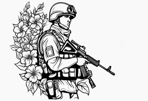 soldier holding flowers tattoo idea