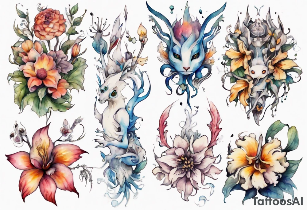 a beautiful flower creature biped tattoo idea