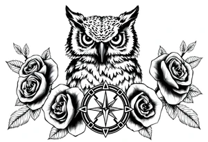 an owl,compass,roses, tattoo idea