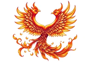 magnificent phoenix rising from golden flames with trailing embers tattoo idea