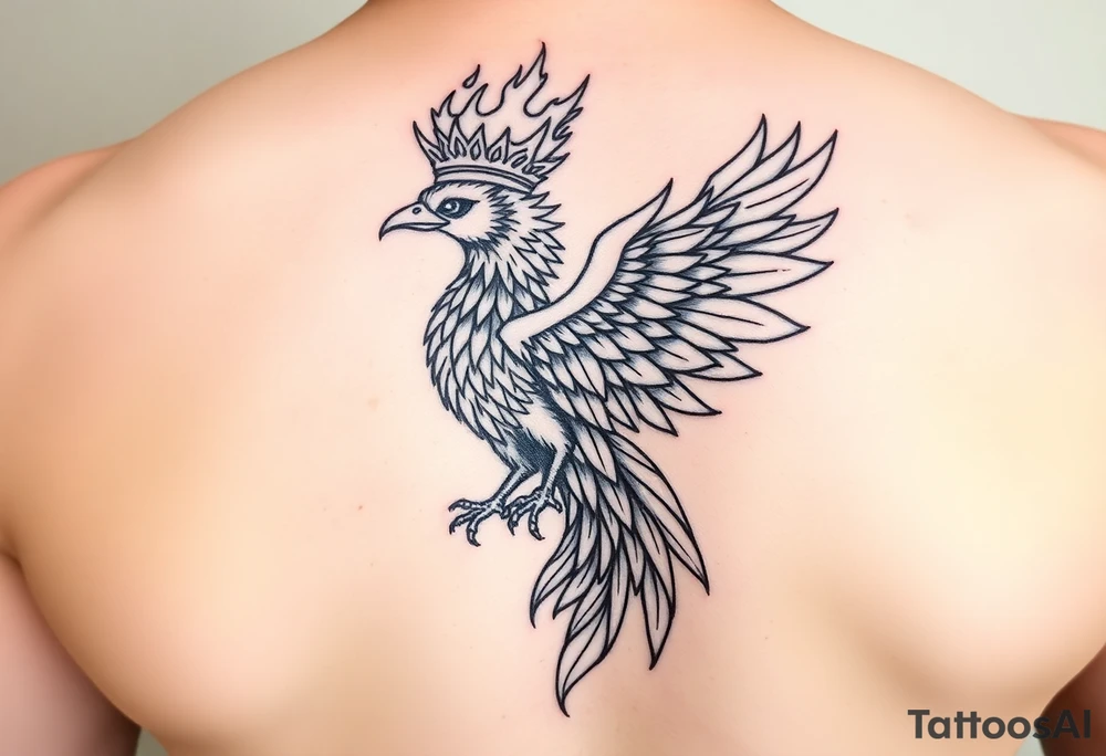 powerful majestic phoenix with crown of fire tattoo idea