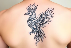 powerful majestic phoenix with crown of fire tattoo idea